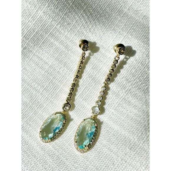 Light blue, oval Cut ￼ cubic zirconia, dangle earrings - Picture 1 of 5